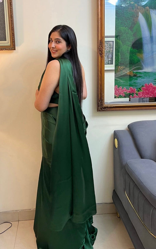 Bottle Green Satin Saree