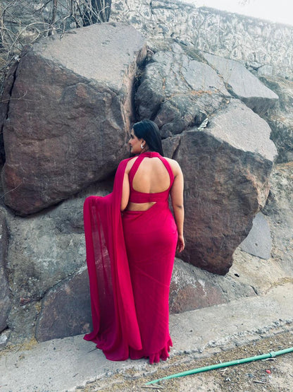 Hot Pink Georgette Saree