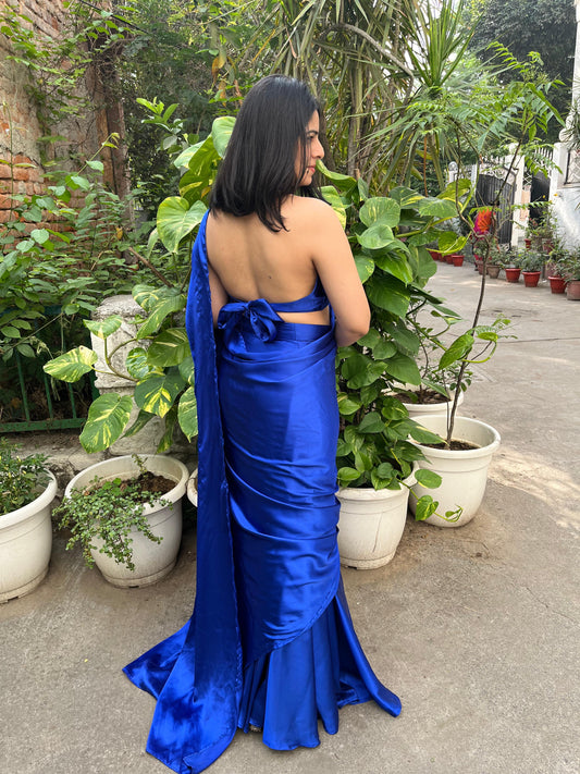 Electric Blue Satin Saree