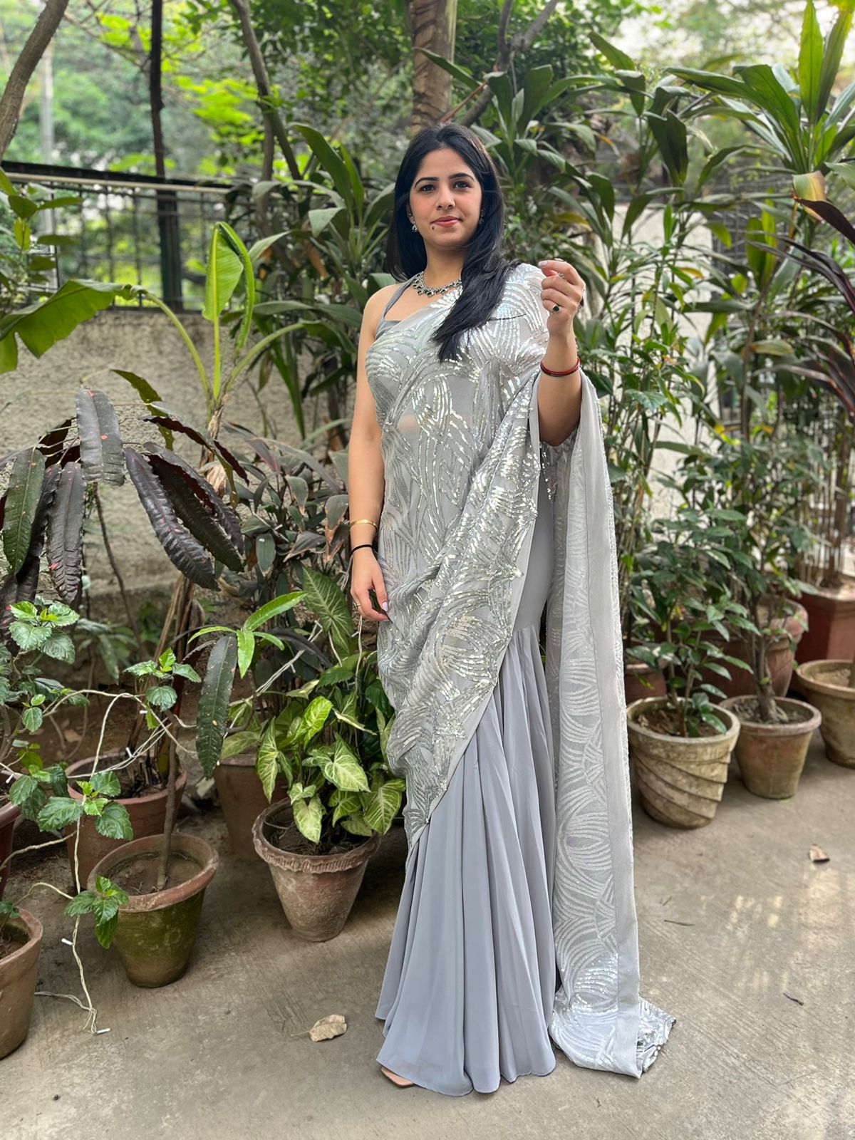 Grey Georgette Saree