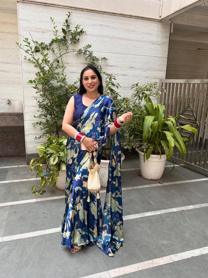 Floral Blue Saree