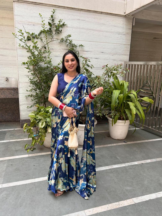 Floral Blue Saree