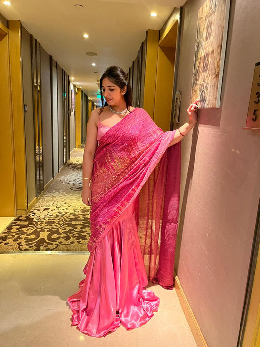 Pink Sequins Saree