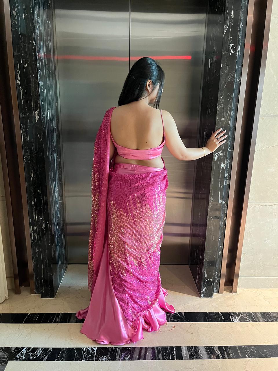 Pink Sequins Saree