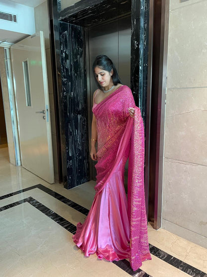 Pink Sequins Saree