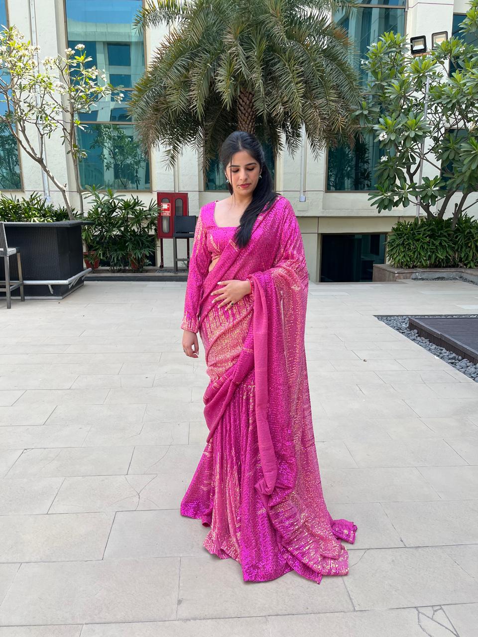 Pink Allure Sequin Saree