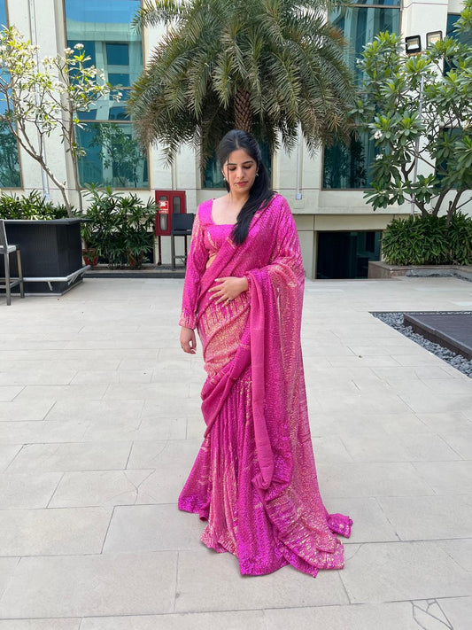 Pink Allure Sequin Saree