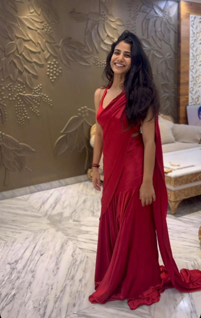 Red Satin Saree