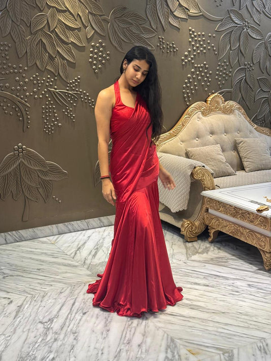 Red Satin Saree