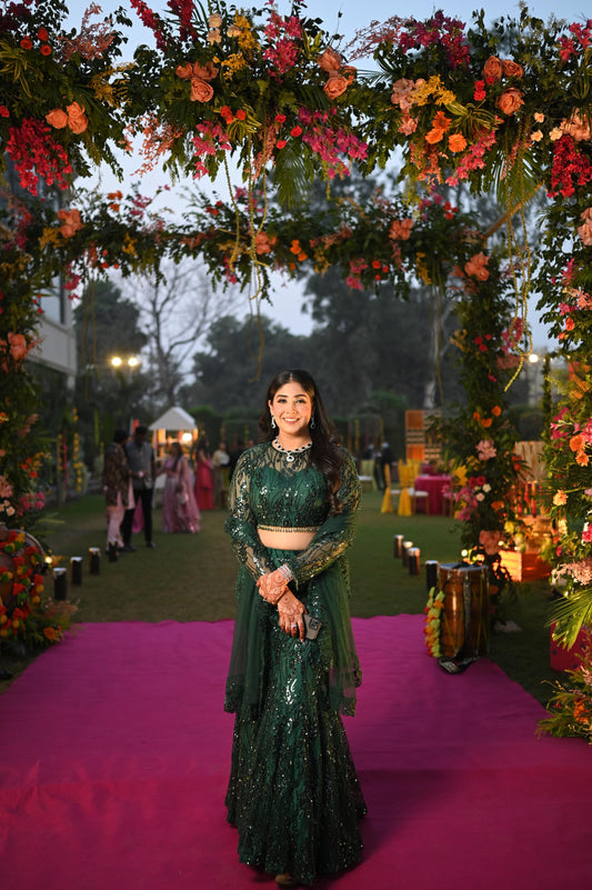 Green Fish Cut Lehenga
