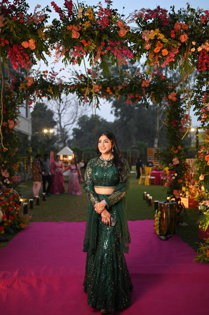 Green Fish Cut Lehenga