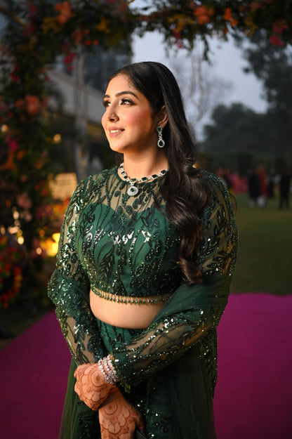 Green Fish Cut Lehenga