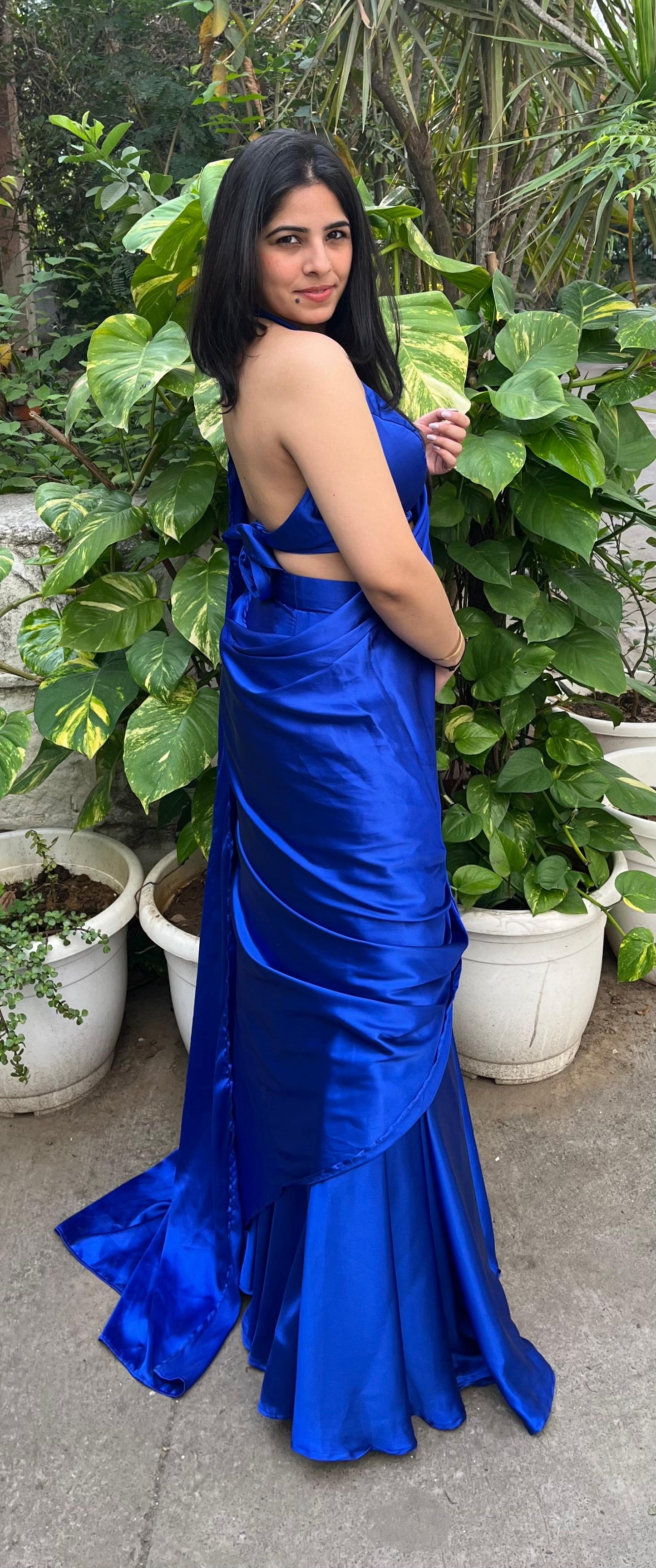 Electric Blue Satin Saree