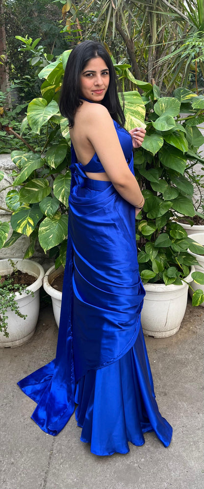 Electric Blue Satin Saree
