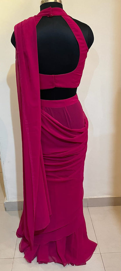 Hot Pink Georgette Saree