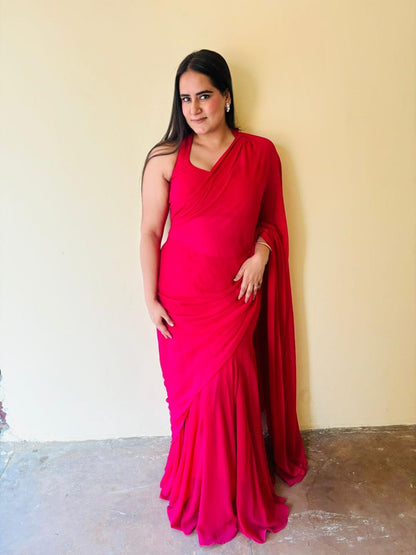 Hot Pink Georgette Saree