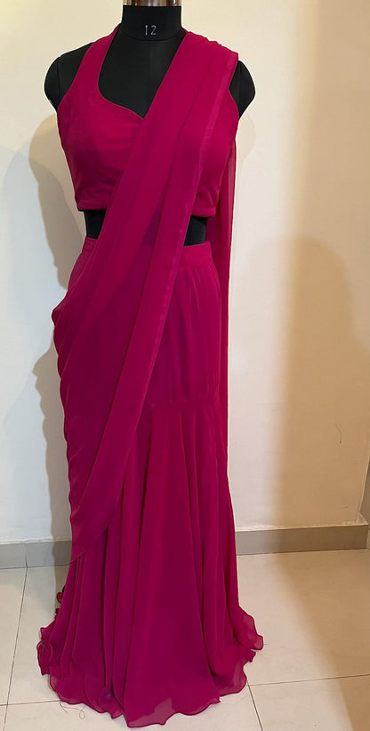 Hot Pink Georgette Saree