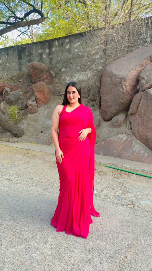 Hot Pink Georgette Saree