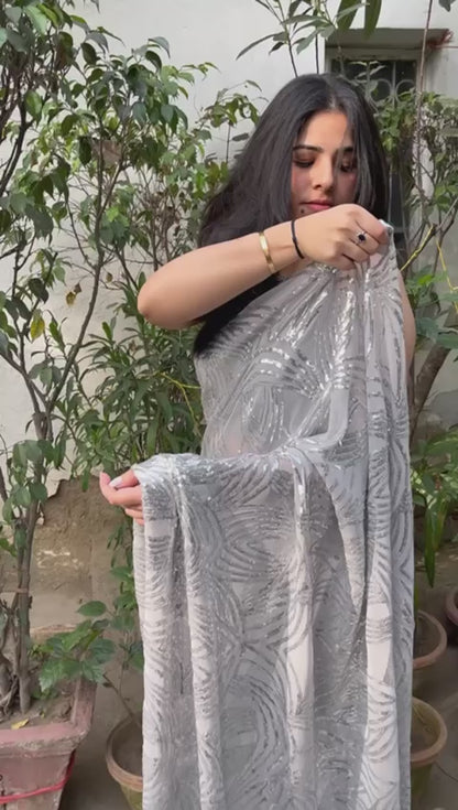 Grey Georgette Saree