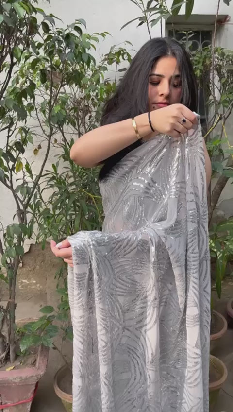 Grey Georgette Saree