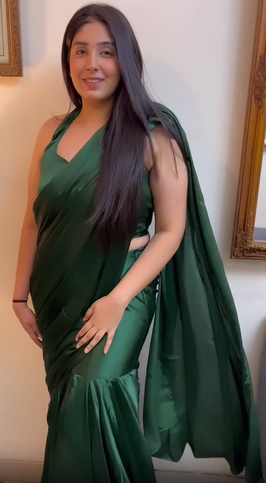 Bottle Green Satin Saree