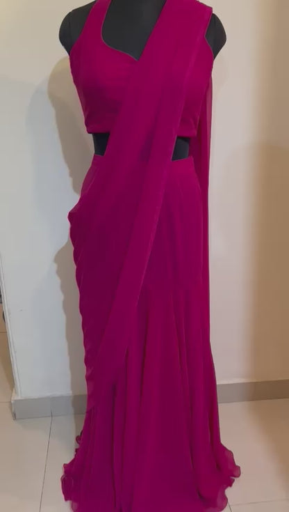 Hot Pink Georgette Saree